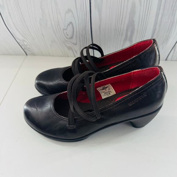 MERRELL Womens Size 7 M Coffee Brown Elastic Strap Slip On Mary Jane Shoes Heels - Picture 3 of 8